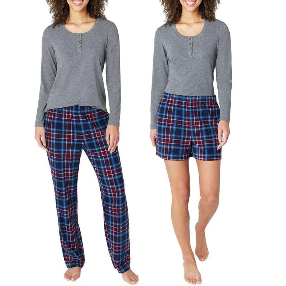 NEW Eddie Bauer Plus Size 3 piece Waffle Knit Henley Shorts pants PJs Pajama set